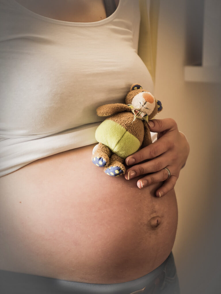 Babybauchfotografie Hankensbüttel - nackter Babybauch mit Kuscheltier